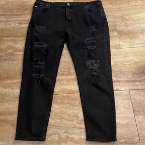 BOOHOO MAN Jeans Men Black Denim Measured Waist 42” Distressed Button Fly EUC